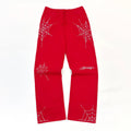 Falection Sp5der FW26 Rhinestone Embellished Sweatpants in Red