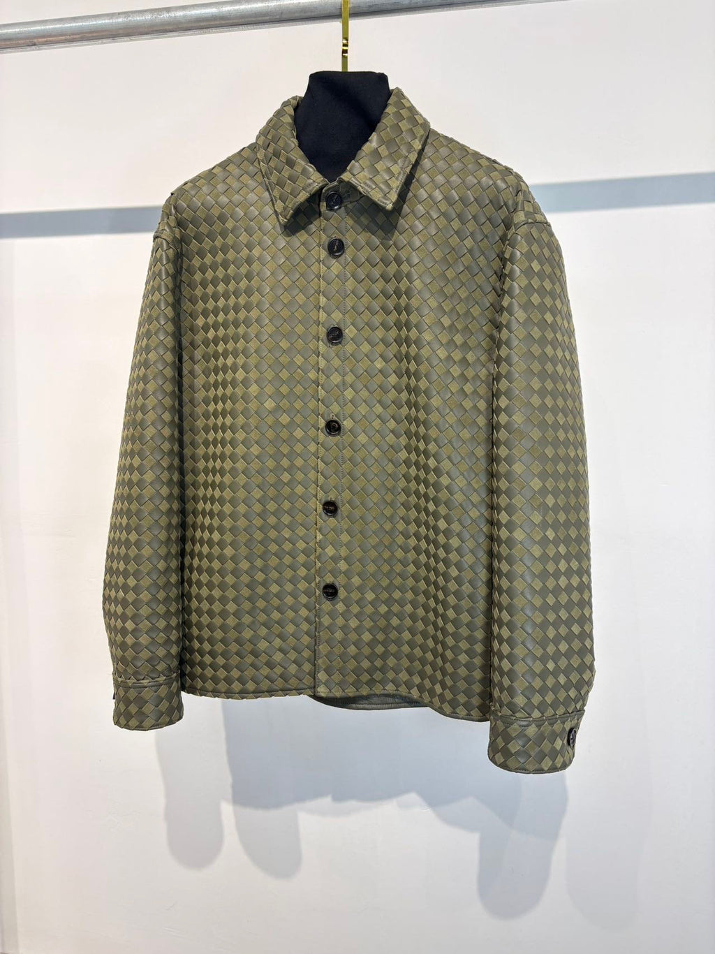 Falection FW26 Intrecciato Leather and Suede Shirt in Liana/Travertine
