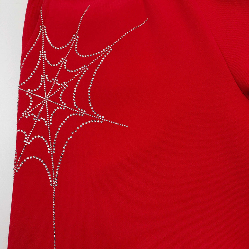 Falection Sp5der FW26 Rhinestone Embellished Sweatpants in Red