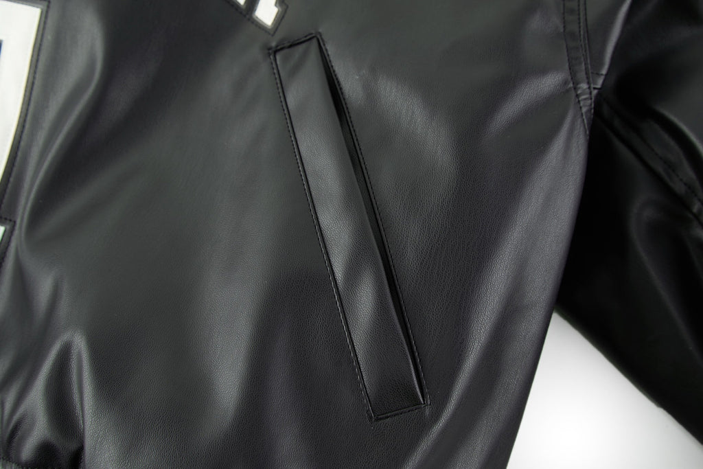 Falection FW26 Faux Leather Basketball Series Bomber Jacket