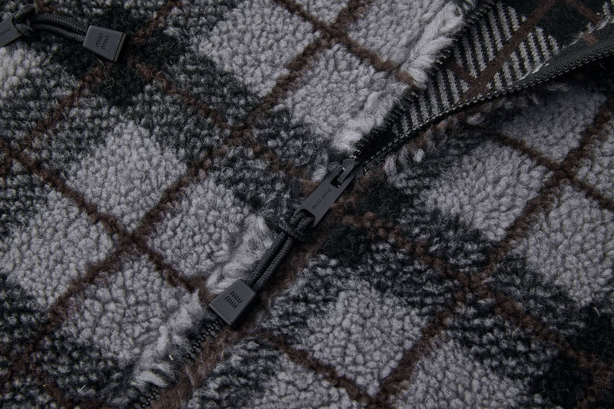 Falection FW26 Checked Teddy Zipper Jacket in 2 Colors