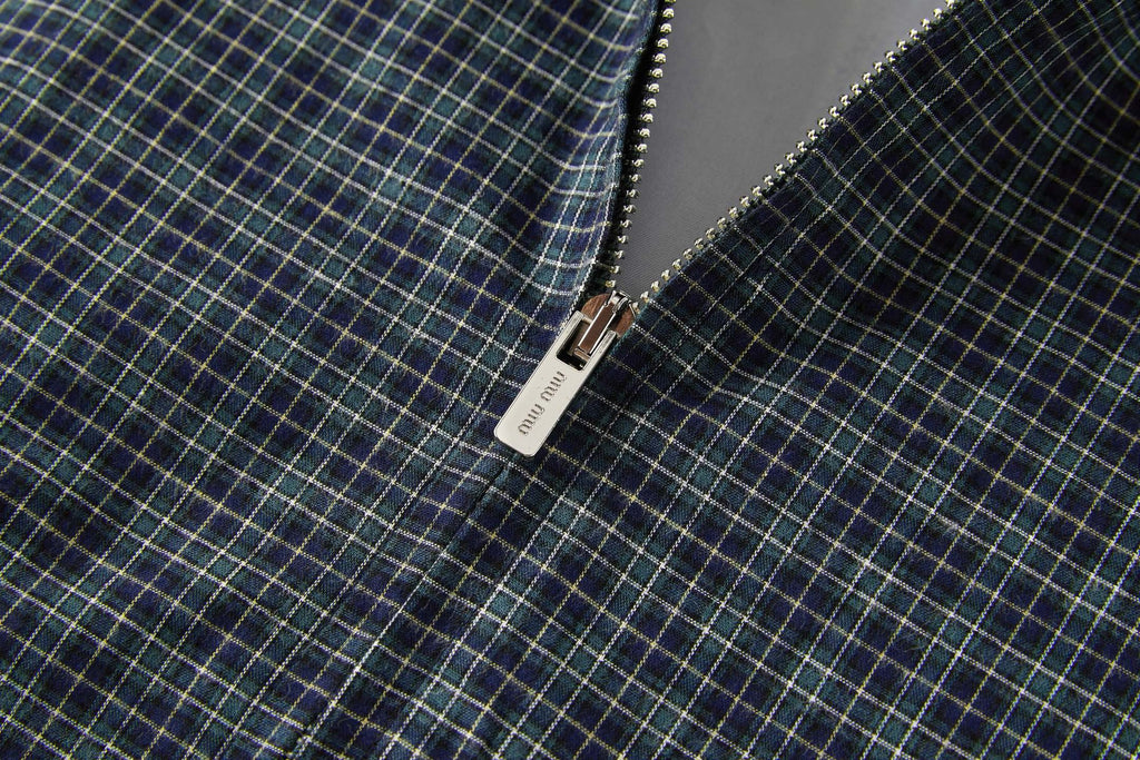 Falection FW26 Blue/Bottle Checked Flannel Blouson Jacket