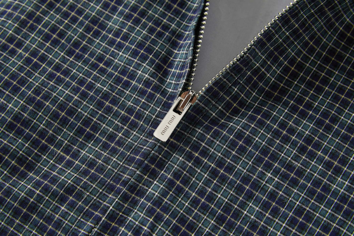 Falection FW26 Blue/Bottle Checked Flannel Blouson Jacket