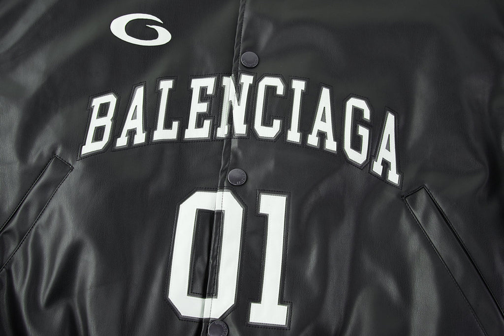 Falection FW26 Faux Leather Basketball Series Bomber Jacket