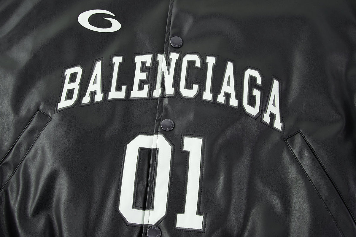 Falection FW26 Faux Leather Basketball Series Bomber Jacket
