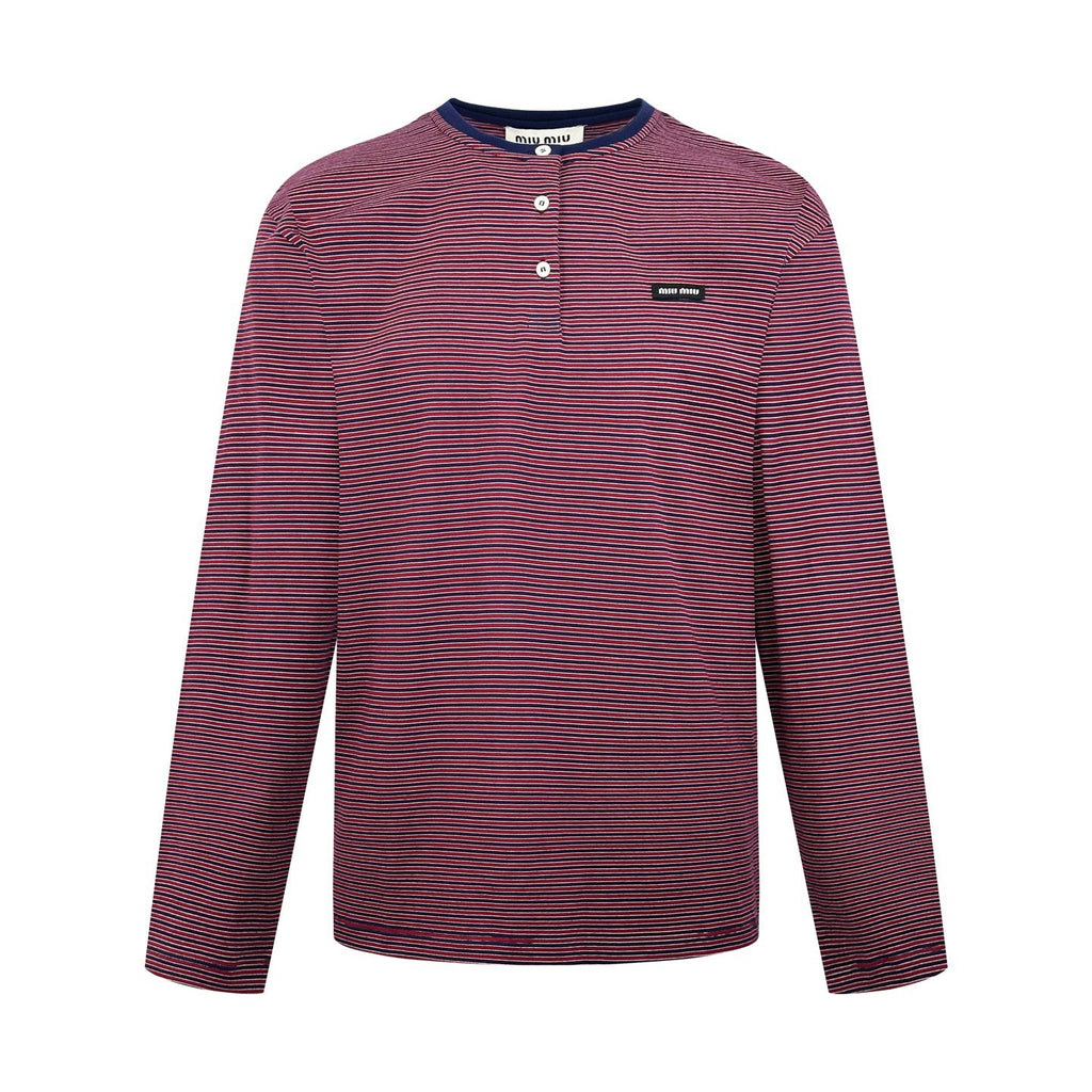 Falection FW26 Striped Cotton Jersey Henley Shirt