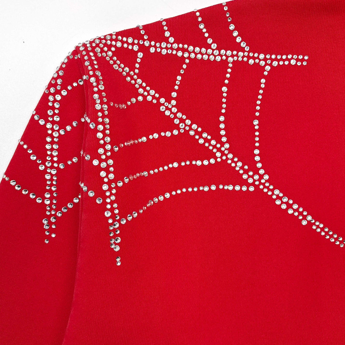 Falection Sp5der FW26 Rhinestone Web Zip Hoodie in Red