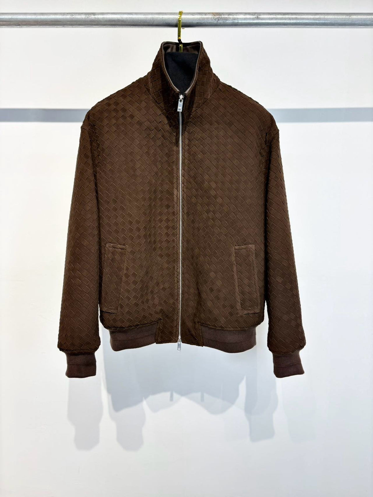 Falection FW26 Intrecciato Suede Blouson Jacket in Brown