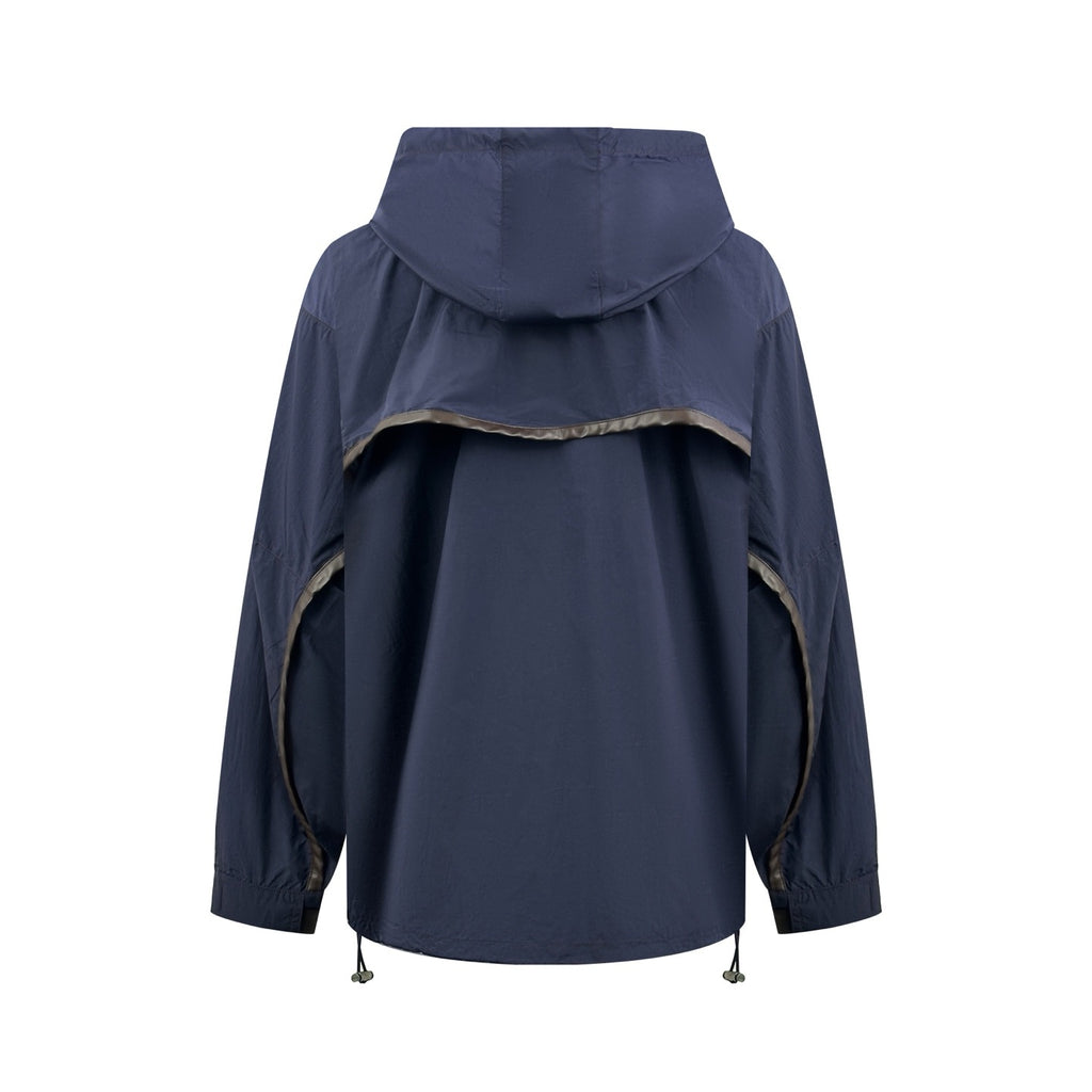 Falection Leather Trimmed Hooded Coat Navy