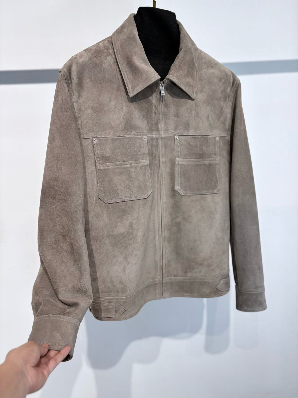 Falection FW26 Suede Leather Jacket in Gray Seal