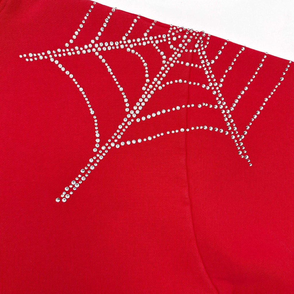 Falection Sp5der FW26 Rhinestone Web Zip Hoodie in Red