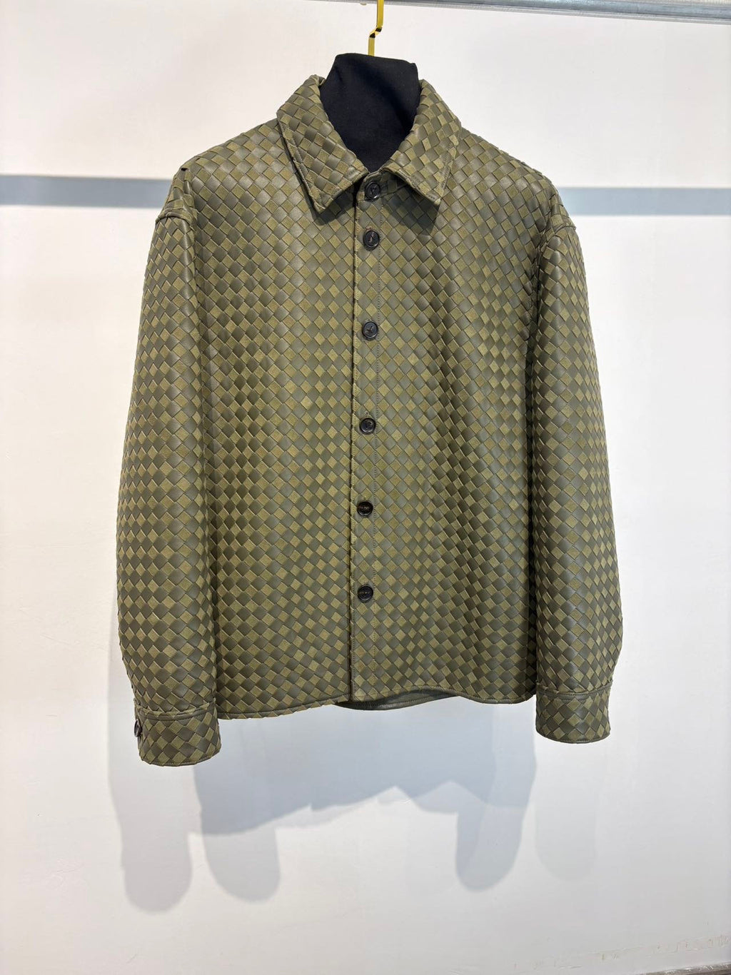 Falection FW26 Intrecciato Leather and Suede Shirt in Liana/Travertine