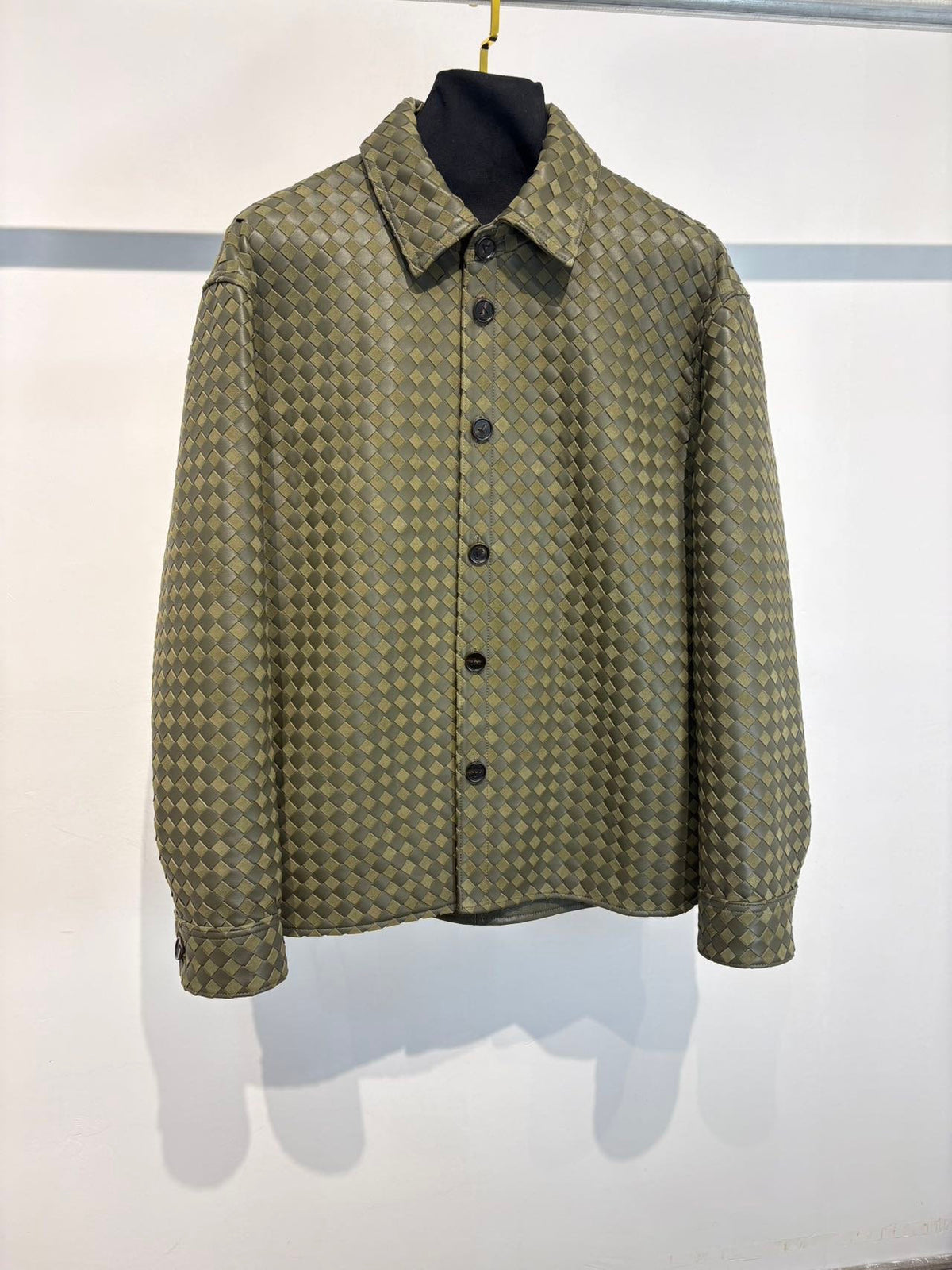 Falection FW26 Intrecciato Leather and Suede Shirt in Liana/Travertine