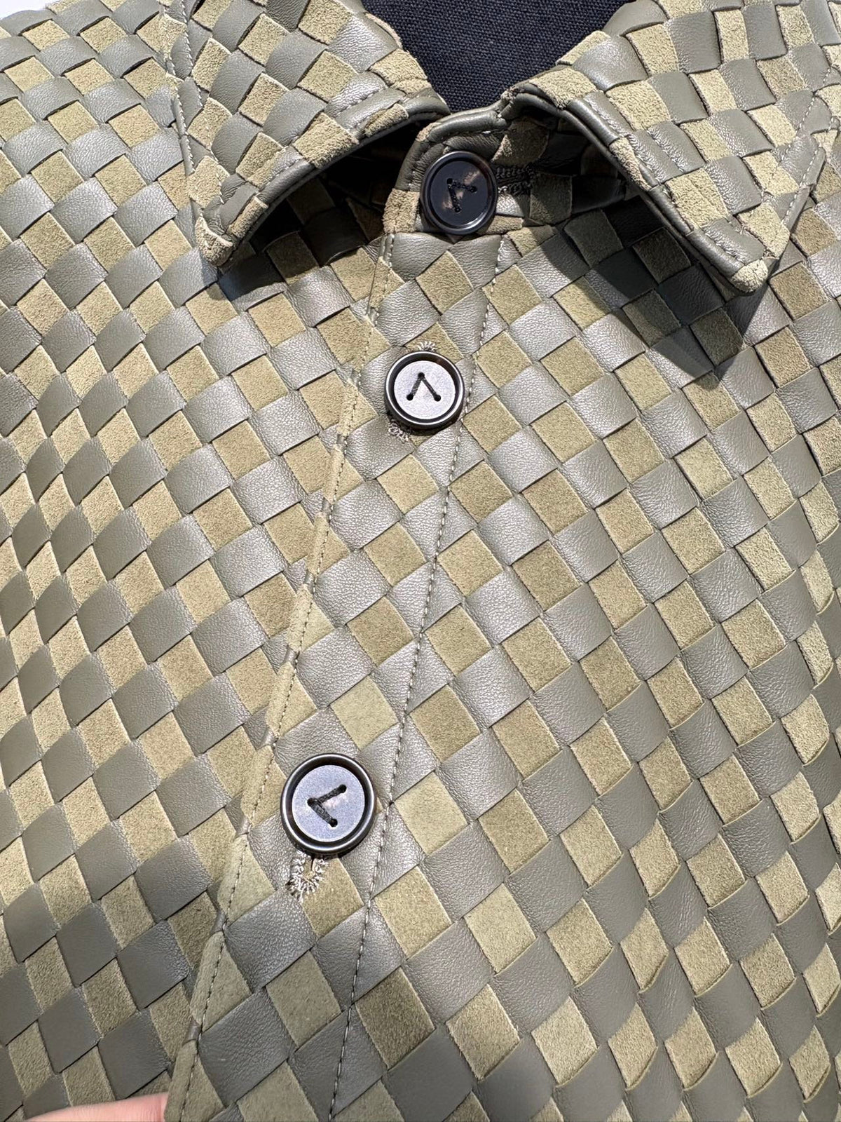 Falection FW26 Intrecciato Leather and Suede Shirt in Liana/Travertine