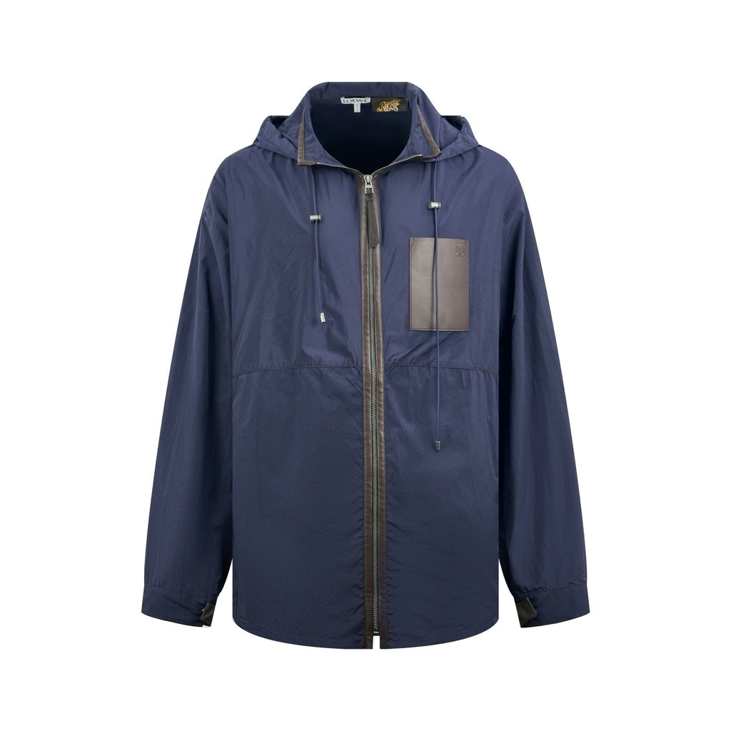 Falection Leather Trimmed Hooded Coat Navy