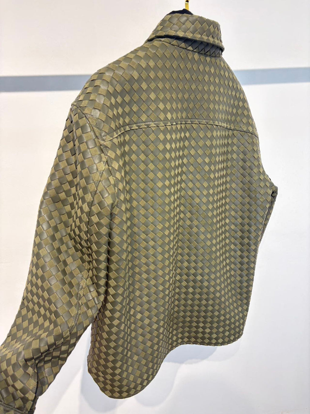 Falection FW26 Intrecciato Leather and Suede Shirt in Liana/Travertine
