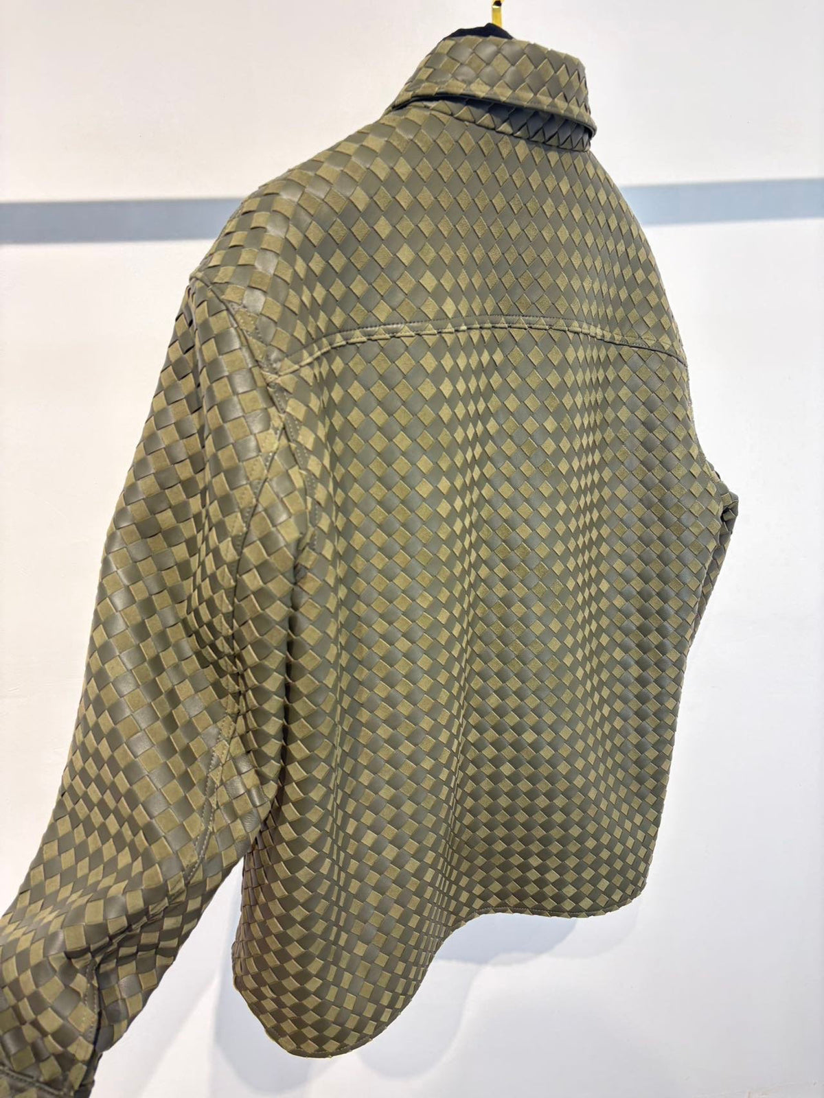 Falection FW26 Intrecciato Leather and Suede Shirt in Liana/Travertine