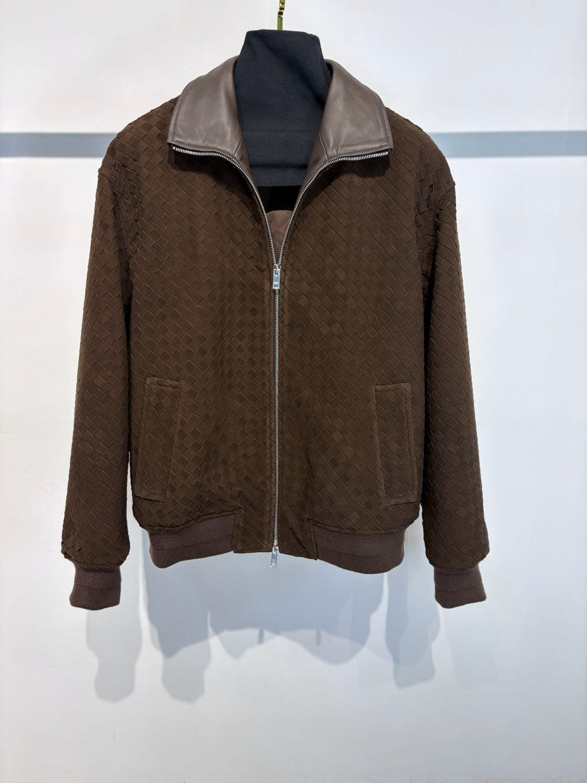 Falection FW26 Intrecciato Suede Blouson Jacket in Brown