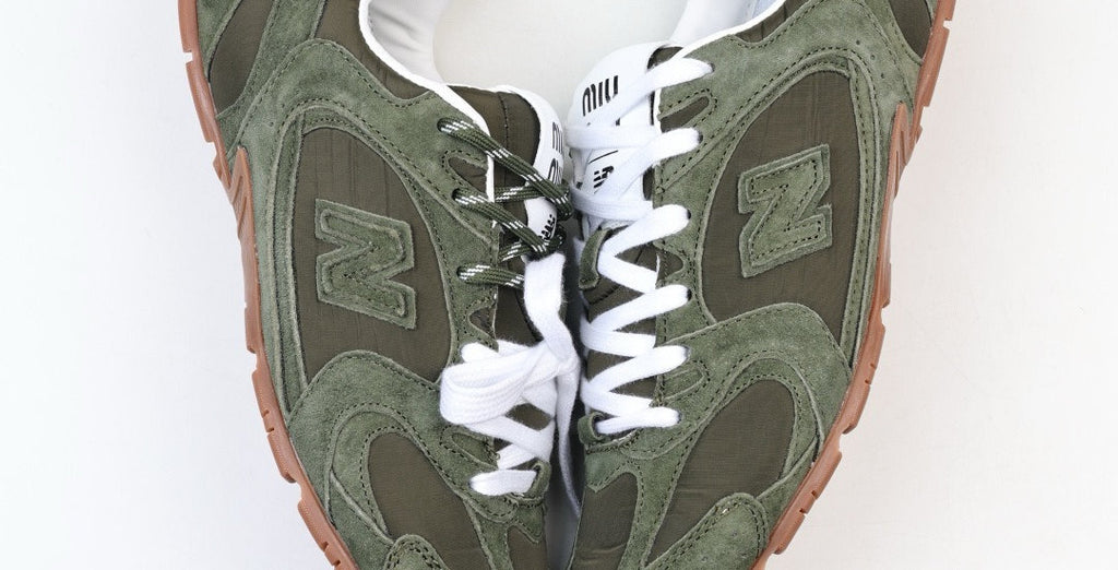 Falection NB x MIU SS26 530 SL Technical Fabric and Suede Sneaker in Olive