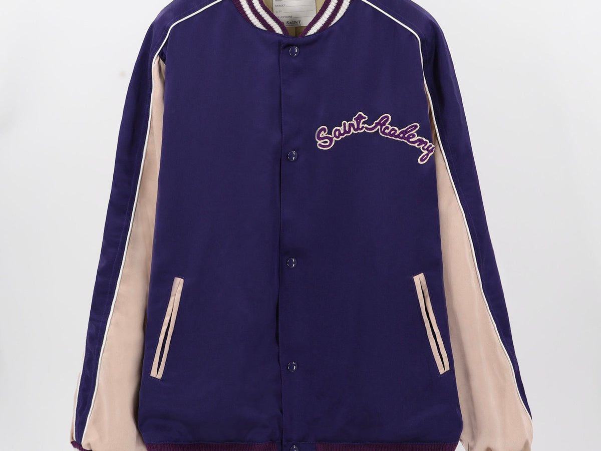 Falection FW26 Distressed Appliqued Satin Bomber Jacket