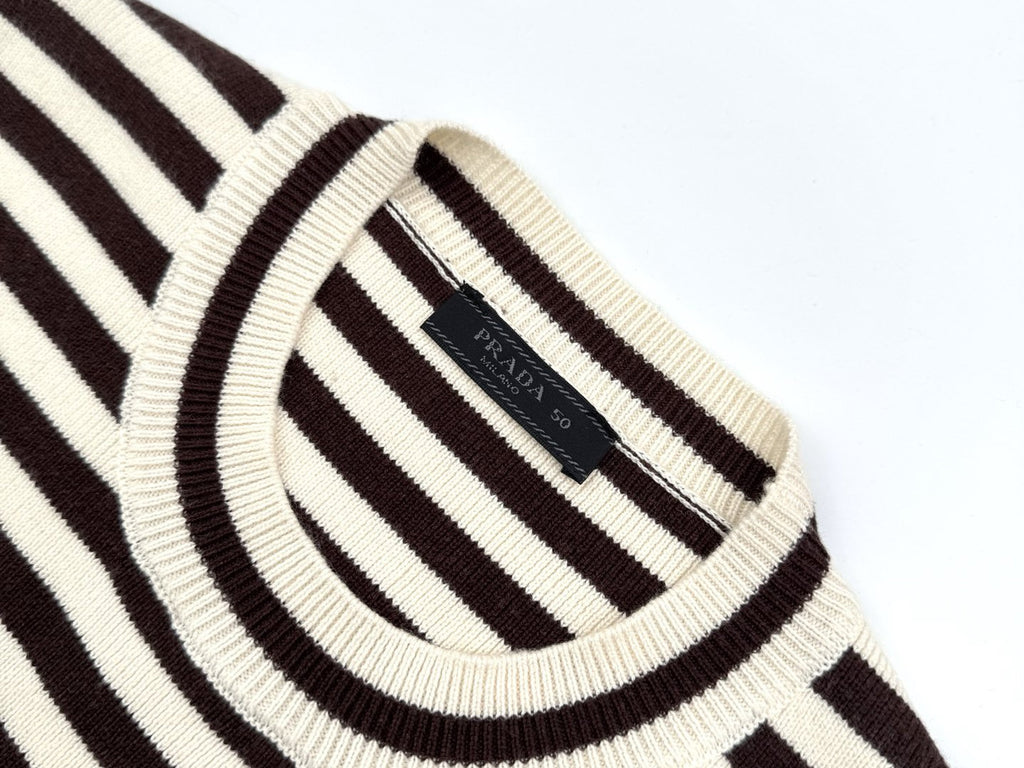 Falection FW26 Striped Virgin Wool Sweater in Beige