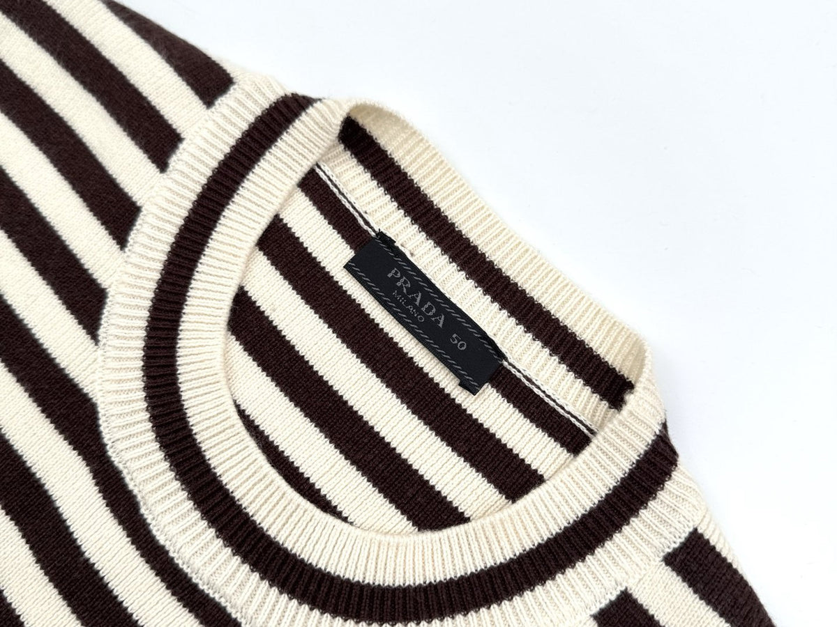 Falection FW26 Striped Virgin Wool Sweater in Beige