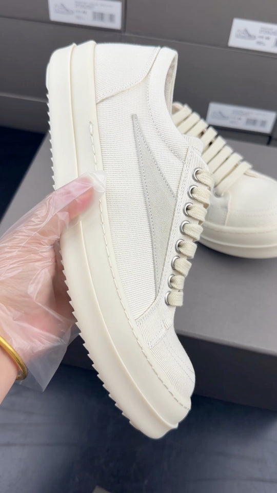 RO sand white low top sneakers suede patch canvas