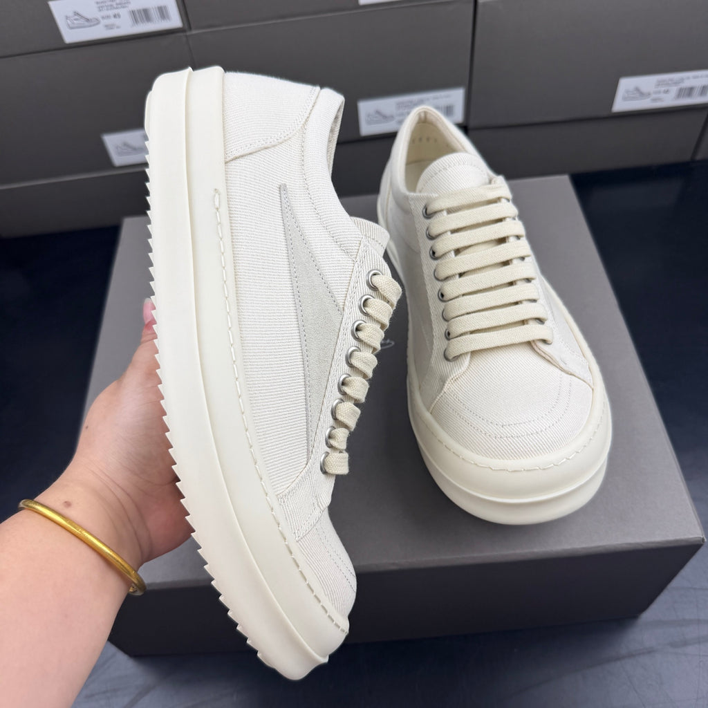 RO sand white low top sneakers suede patch canvas