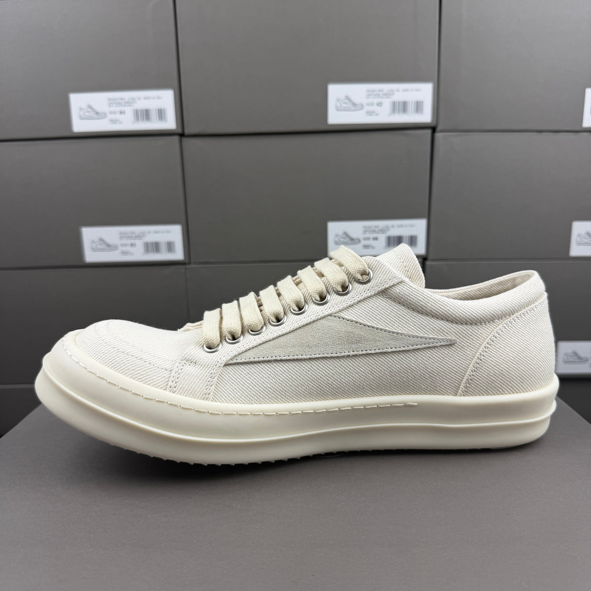 RO sand white low top sneakers suede patch canvas