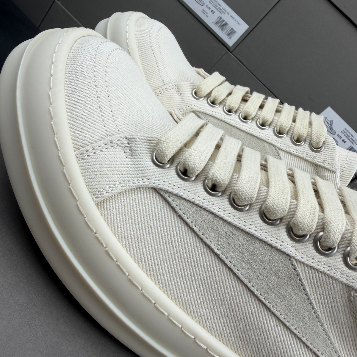 RO sand white low top sneakers suede patch canvas