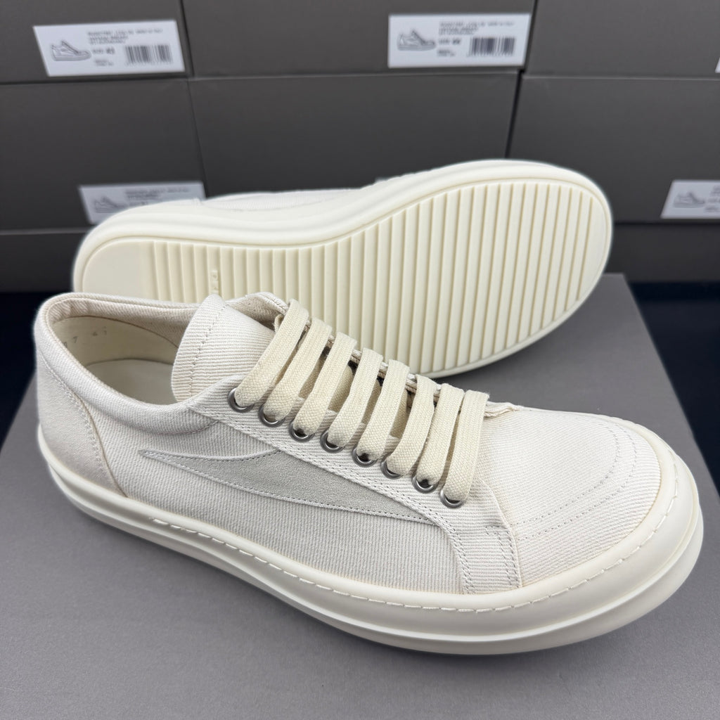 RO sand white low top sneakers suede patch canvas