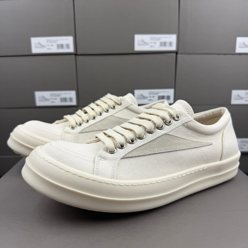 RO sand white low top sneakers suede patch canvas