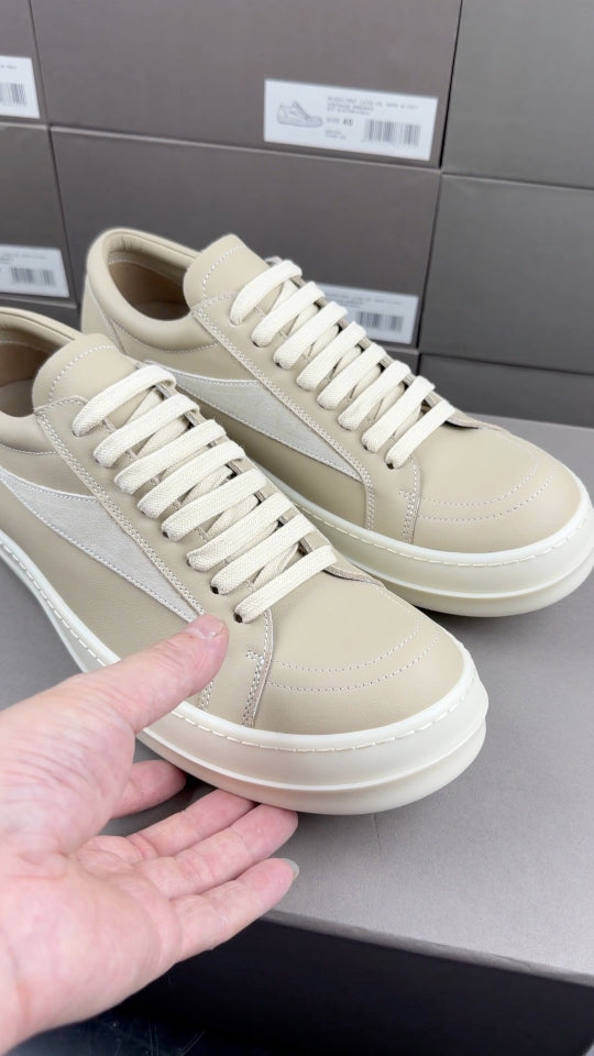 RO sand white low top sneakers suede patch