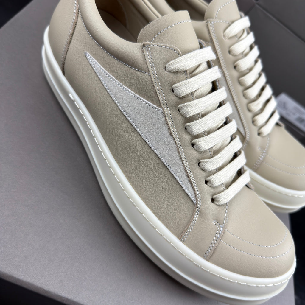 RO sand white low top sneakers suede patch