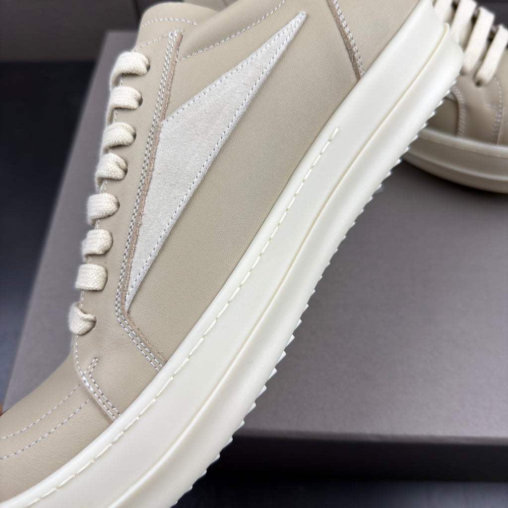 RO sand white low top sneakers suede patch