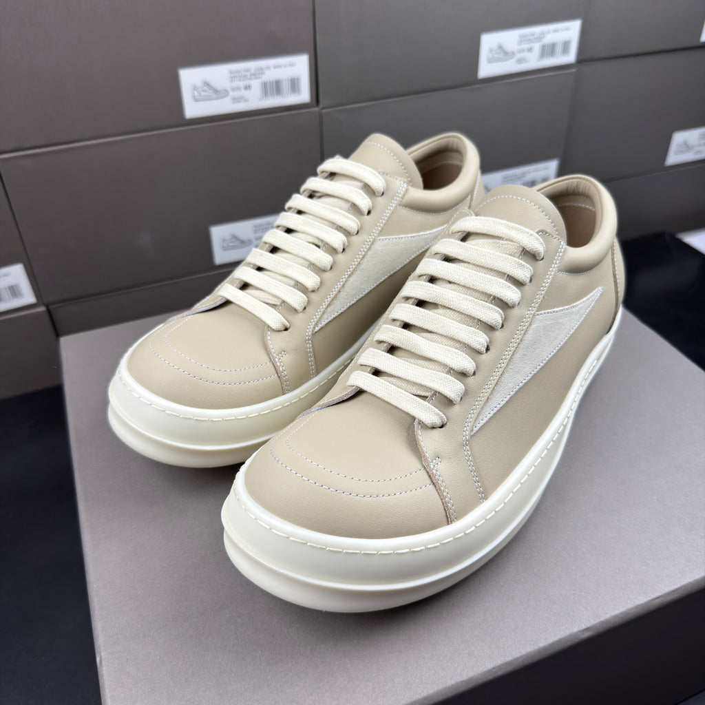RO sand white low top sneakers suede patch