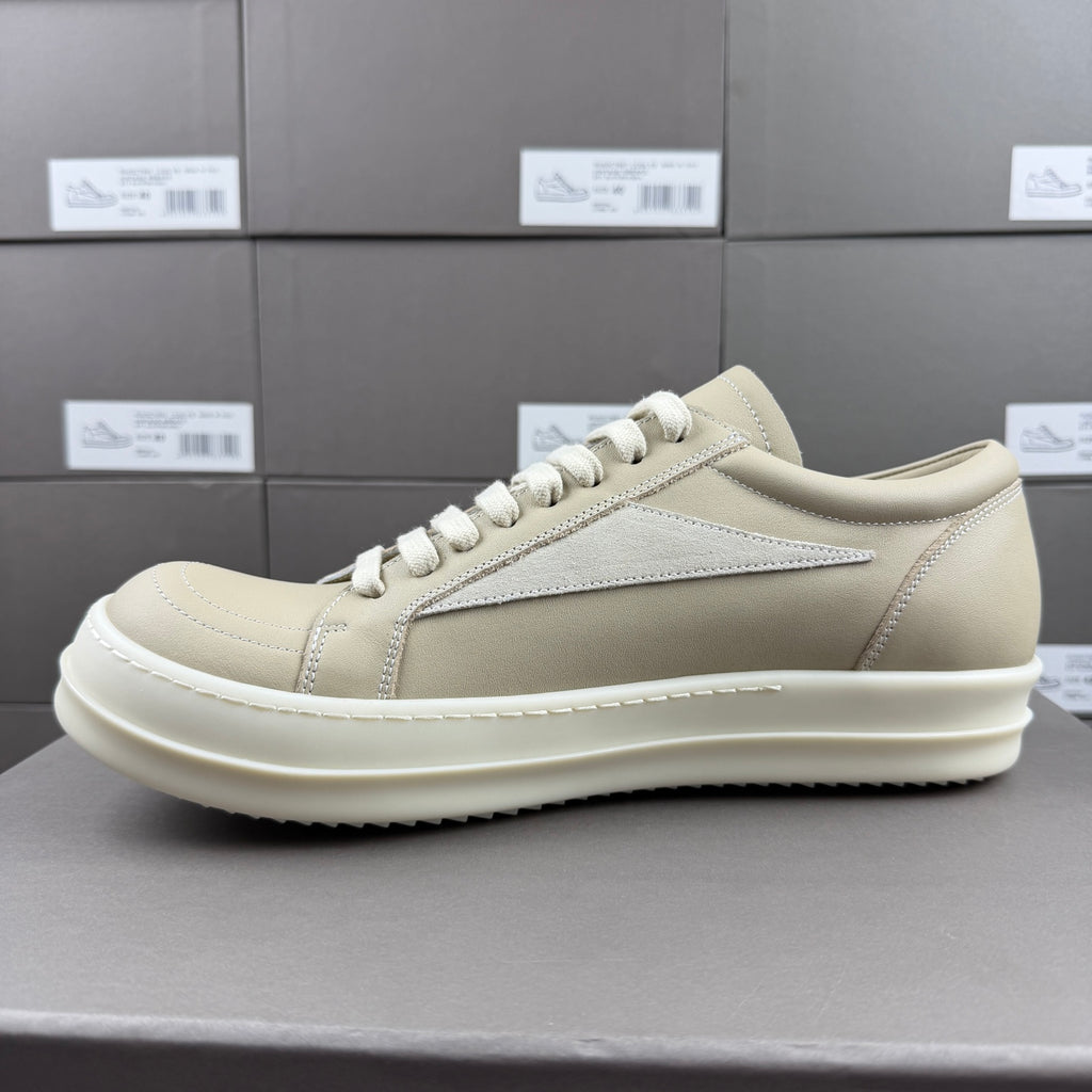 RO sand white low top sneakers suede patch