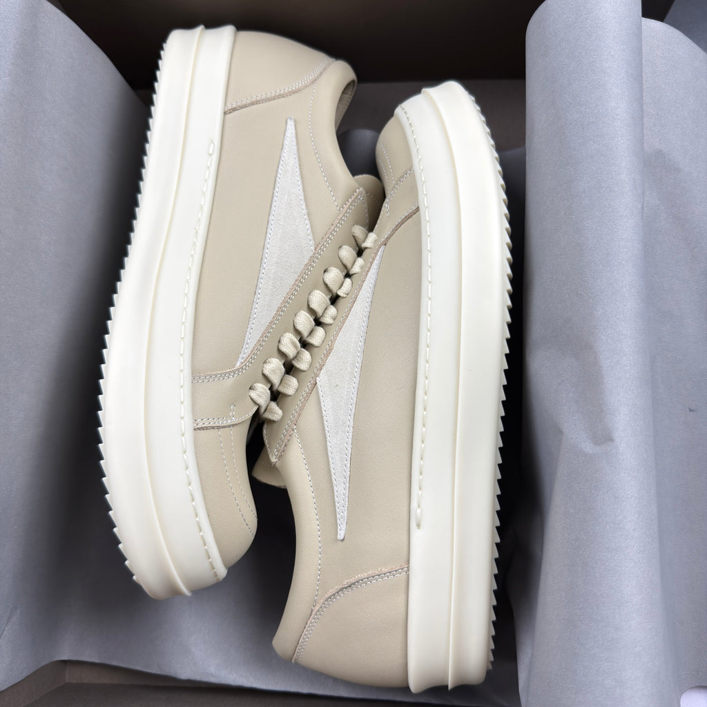 RO sand white low top sneakers suede patch